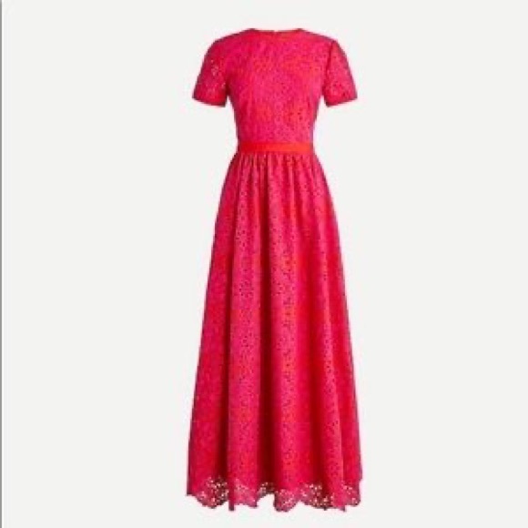 J Crew Maxi Eyelet Lace Dress Hot Pink - Picture 3 of 8